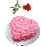 Pink Flower Heart Cake 1Kg with a Rose
