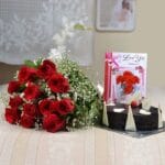LOVE Greeting Chocolate Cake with 12 Red Roses