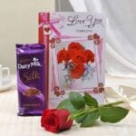 Red Rose with Cadbury Silk and Greeting Card
