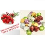 Luxury Gold Large 24 Chocolates FREE 6 RED ROSES