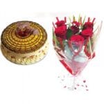Butterscotch Cake And Red Roses