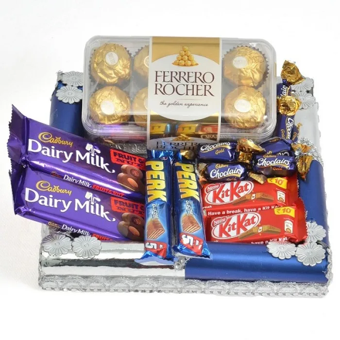 Chocolate Hamper with a Tray-Rakhi Sweets Thali - Image 1